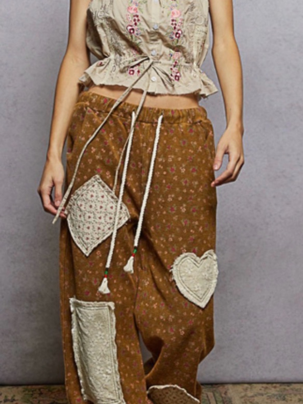 NWT POL Boho Patchwork Wide-Leg Pants in Brown - Picture 2 of 9